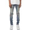 imageCHARTOU Mens Vintage Destroyed Holes Patchwork Ripped Distressed Skinny Tapered Leg JeansBlue a