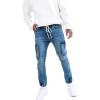 imageCHARTOU Mens Vintage Distressed Drawstring Elastic Waist Tapered Jogger Denim Cargo Jeans PantsBlue
