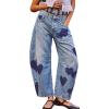 imageCHARTOU Y2k Barrel Jeans Women Wide Leg Baggy Distressed Printed Boyfriend Horseshoe Denim PantsBlue
