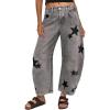 imageCHARTOU Y2k Barrel Jeans Women Wide Leg Baggy Distressed Printed Boyfriend Horseshoe Denim PantsStars Grey