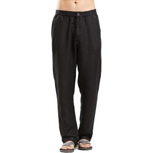 imageCHARTOU Mans Summer Casual Stretched Waist Loose Fit Linen Beach PantsBlack