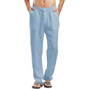 imageCHARTOU Mans Summer Casual Stretched Waist Loose Fit Linen Beach PantsBlue