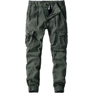 imageCHARTOU Men Stretch Waist Cargo Pants Work Pants Lightweight Outdoor Tactical Jogger Pants PocketGreen
