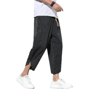 imageCHARTOU Mens Baggy Drawstring Waist WideLeg Loose Fit Lightweight Harem Crop PantsBlack1
