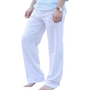 imageCHARTOU Mens Casual Stretched Drawstring MidWaist Loose Fit Lightweight Straight Leg Linen Summer Beach PantWhite