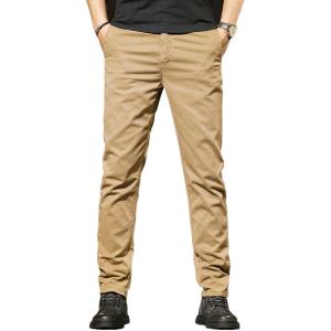 imageCHARTOU Mens Comfort MidRise Regular Fit Flat Front Cotton Chino PantsKhaki