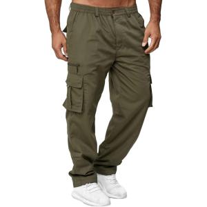 imageCHARTOU Mens Elastic MidRise Straight Leg MultiPocket Cargo Work PantsArmy Green