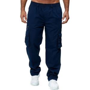 imageCHARTOU Mens Elastic MidRise Straight Leg MultiPocket Cargo Work PantsNavy