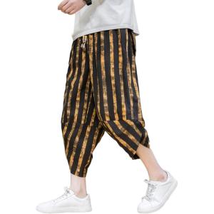 imageCHARTOU Mens Lightweight Drawstring Waist Stripes Loose Harem Capri Beach PantsOrange