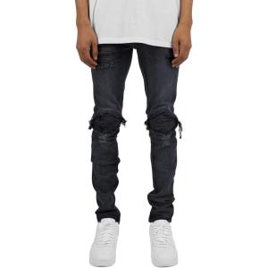 imageCHARTOU Mens Vintage Destroyed Holes Patchwork Ripped Distressed Skinny Tapered Leg JeansBlack a