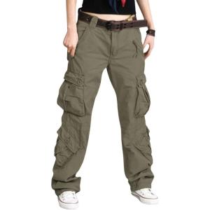 imageCHARTOU Womens Casual Work Cargo Pants with Multi Pockets Hiking Tactical Military Long TrousersArmy Green