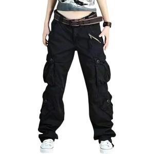 imageCHARTOU Womens Casual Work Cargo Pants with Multi Pockets Hiking Tactical Military Long TrousersBlack