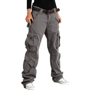 imageCHARTOU Womens Casual Work Cargo Pants with Multi Pockets Hiking Tactical Military Long TrousersGrey