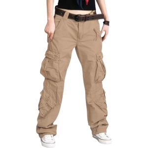 imageCHARTOU Womens Casual Work Cargo Pants with Multi Pockets Hiking Tactical Military Long TrousersKhaki