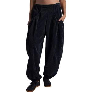 imageCHARTOU Womens Corduroy Baggy High Rise Y2k Pants Barrel Cargo Wide Leg Boyfriend Sweatpants Horseshoe PantsBlack