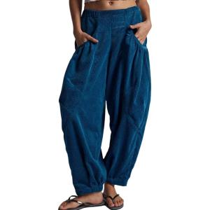 imageCHARTOU Womens Corduroy Baggy High Rise Y2k Pants Barrel Cargo Wide Leg Boyfriend Sweatpants Horseshoe PantsPeacock Blue