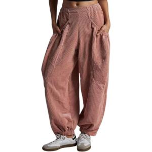 imageCHARTOU Womens Corduroy Baggy High Rise Y2k Pants Barrel Cargo Wide Leg Boyfriend Sweatpants Horseshoe PantsPink