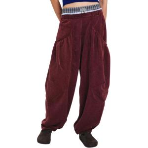 imageCHARTOU Womens Corduroy Baggy High Rise Y2k Pants Barrel Cargo Wide Leg Boyfriend Sweatpants Horseshoe PantsWine