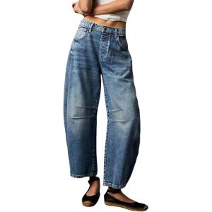 imageCHARTOU Womens Wide Leg Cropped Baggy Y2k Mid Rise Jeans  Boyfriend Harem Denim PantsBlue