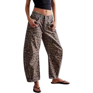 imageCHARTOU Womens Wide Leg Cropped Baggy Y2k Mid Rise Jeans  Boyfriend Harem Denim PantsClassic Leopard