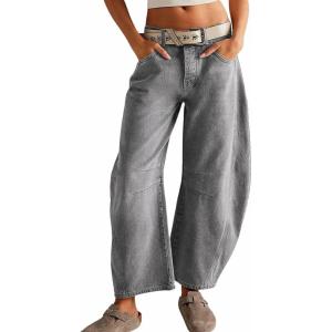 imageCHARTOU Womens Wide Leg Cropped Baggy Y2k Mid Rise Jeans  Boyfriend Harem Denim PantsGrey