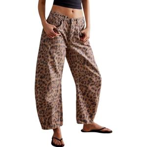 imageCHARTOU Womens Wide Leg Cropped Baggy Y2k Mid Rise Jeans  Boyfriend Harem Denim PantsKhaki Leopard