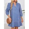 imageCHARTOU Women 34 Sleeve Ruffle Denim Dress Summer Collared V Neck Loose Shirt Jean Dress with PocketsLight Blue