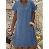imageCHARTOU Women Denim Dress Short Sleeve Mini Jean Dress Jumper Babydoll Summer Shift DressBlue