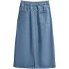 imageCHARTOU Womens Summer Casual Elastic Waist Pockets Work Midi Denim A Line SkirtLight Blue
