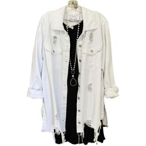 imageCHARTOU Womens Casual Distressed Long Sleeve Button Down Shirt Ripped Denim Jacket Jean CoatWhite