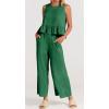 imageCHARTOU Summer Two Piece Outfits for Women Sleeveless Tank Crop Top Cami Shirt Beach Pants Matching SetsArmygreen