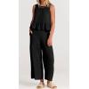 imageCHARTOU Summer Two Piece Outfits for Women Sleeveless Tank Crop Top Cami Shirt Beach Pants Matching SetsBlack