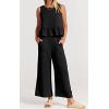 imageCHARTOU Summer Two Piece Outfits for Women Sleeveless Tank Crop Top Cami Shirt Beach Pants Matching SetsBlack