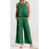imageCHARTOU Summer Two Piece Outfits for Women Sleeveless Tank Crop Top Cami Shirt Beach Pants Matching SetsGreen