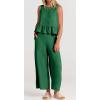 imageCHARTOU Summer Two Piece Outfits for Women Sleeveless Tank Crop Top Cami Shirt Beach Pants Matching SetsGreen