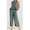 imageCHARTOU Summer Two Piece Outfits for Women Sleeveless Tank Crop Top Cami Shirt Beach Pants Matching SetsGreyish Blue