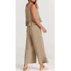 imageCHARTOU Summer Two Piece Outfits for Women Sleeveless Tank Crop Top Cami Shirt Beach Pants Matching SetsKhaki
