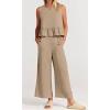 imageCHARTOU Summer Two Piece Outfits for Women Sleeveless Tank Crop Top Cami Shirt Beach Pants Matching SetsKhaki