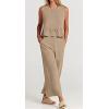 imageCHARTOU Summer Two Piece Outfits for Women Sleeveless Tank Crop Top Cami Shirt Beach Pants Matching SetsKhaki