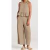 imageCHARTOU Summer Two Piece Outfits for Women Sleeveless Tank Crop Top Cami Shirt Beach Pants Matching SetsKhaki