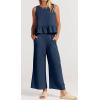 imageCHARTOU Summer Two Piece Outfits for Women Sleeveless Tank Crop Top Cami Shirt Beach Pants Matching SetsNavy