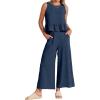 imageCHARTOU Summer Two Piece Outfits for Women Sleeveless Tank Crop Top Cami Shirt Beach Pants Matching SetsNavy
