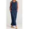 imageCHARTOU Summer Two Piece Outfits for Women Sleeveless Tank Crop Top Cami Shirt Beach Pants Matching SetsNavy