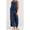 imageCHARTOU Summer Two Piece Outfits for Women Sleeveless Tank Crop Top Cami Shirt Beach Pants Matching SetsNavy