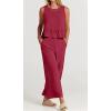 imageCHARTOU Summer Two Piece Outfits for Women Sleeveless Tank Crop Top Cami Shirt Beach Pants Matching SetsRed