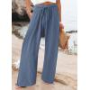 imageCHARTOU Women Elastic Waist Pants Wide Leg Sweatpants Beach Palazzo Pants Loose Lightweight Summer Pants DrawstringBlue Grey