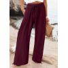 imageCHARTOU Women Elastic Waist Pants Wide Leg Sweatpants Beach Palazzo Pants Loose Lightweight Summer Pants DrawstringDark Red