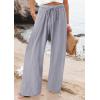 imageCHARTOU Women Elastic Waist Pants Wide Leg Sweatpants Beach Palazzo Pants Loose Lightweight Summer Pants DrawstringLight Grey