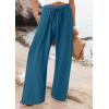 imageCHARTOU Women Elastic Waist Pants Wide Leg Sweatpants Beach Palazzo Pants Loose Lightweight Summer Pants DrawstringPeacock Blue