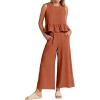 imageCHARTOU Summer Two Piece Outfits for Women Sleeveless Tank Crop Top Cami Shirt Beach Pants Matching SetsOrange Red